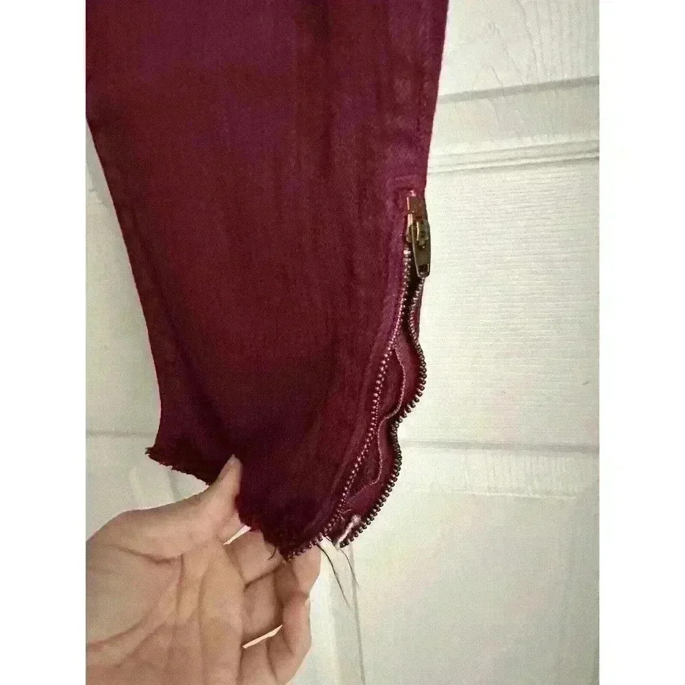 PISTOLA Crimson Burgundy Frayed Zip Ankle Moto Skinny Jeans size 32 US 14 - Picture 4 of 6